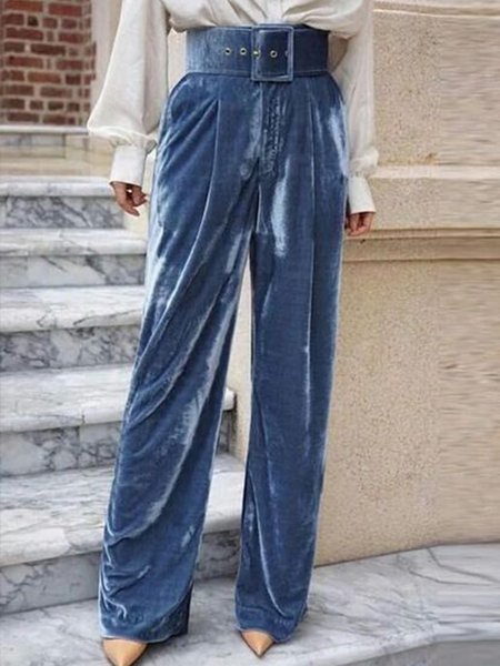

Formal Velvet Wide Leg Pants, Blue, Wide Leg Pants