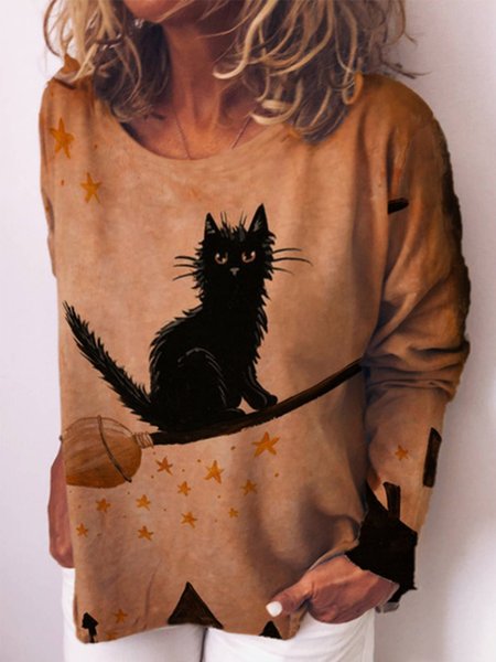 

Casuale Maniche Lunghe Girocollo Stampato Felpa, Cachi, Hoodies & Sweatshirts