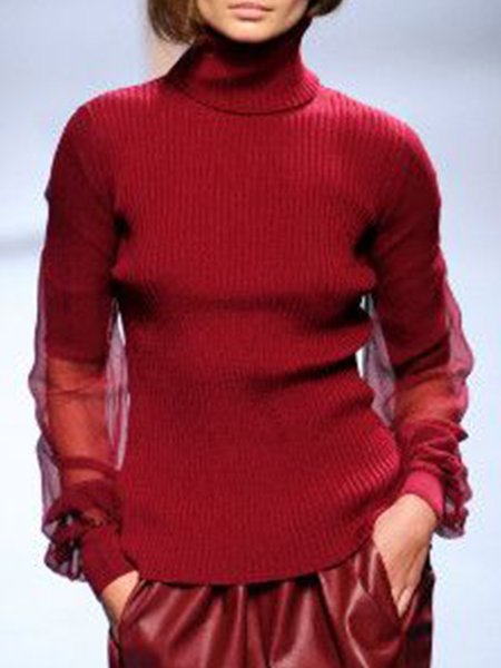 

Holiday Daily High Neck Elegant Sweater, Wine red, Pullovers