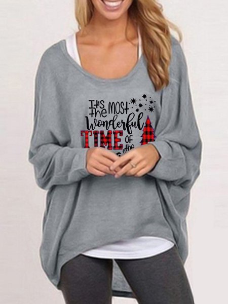 

Graphic Statement Crew Neck Shirts & Tops, Gray, Tops