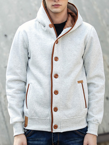 

Long Sleeve Hooded Plain Jackets, White gray, Jacket