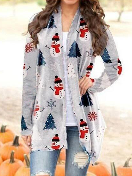 

Christmas Snowman Casual Household Daily Vintage Statement Knit coat, Gray, Outerwear