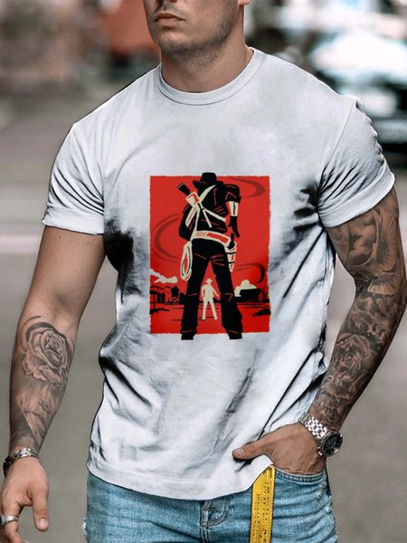 

Crew Neck Cotton Blends Casual Shirts & Tops, White, Men's t-shirts