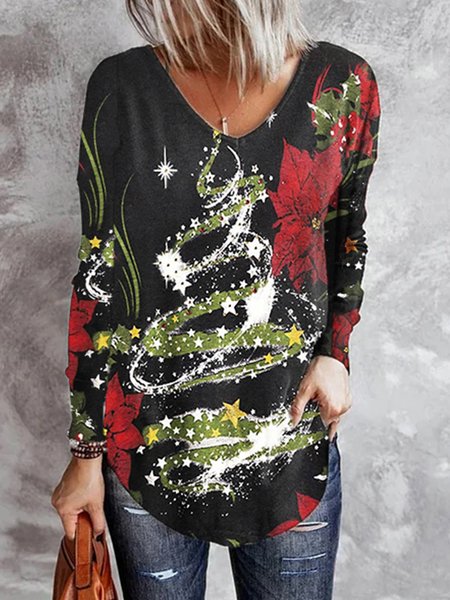 

Casuale Scollo a V Floreale Top, Nero, Blouses & Shirts