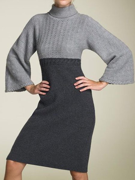 

Elegant Regular Fit Color Block Mini Dress, Gray, Midi Skirts