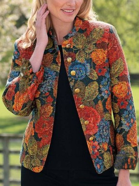 

Long Sleeve Round Neck Casual Outerwear, Multicolor, Outerwear