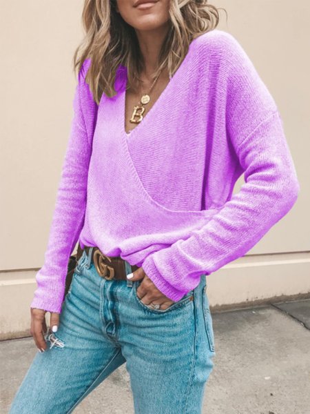

Long Sleeve Casual Solid Loosen Top, Purple, Tops
