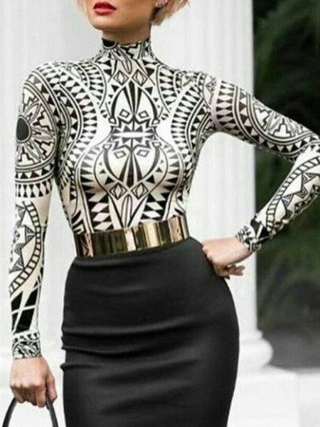 

Vintage Elegant Long Sleeve Basic Top, As picture, Tops