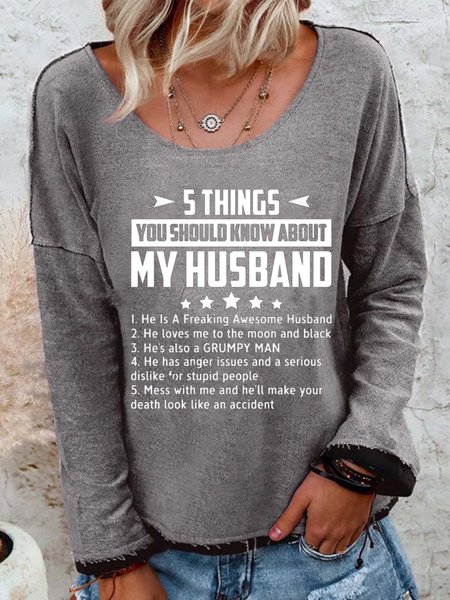 

Casual Long Sleeve Crew Neck Top, Gray, Tops