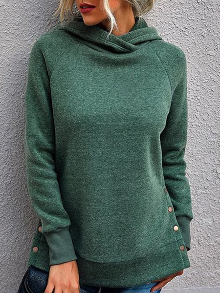 

Long sleeve round neck hooded solid color patterned blouse women's sweater, Green, Hoodies & Sweatshirts
