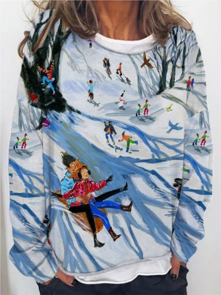 

Casual Printed Loosen Crew Neck Sweatshirt, Blue, Hoodies & Sweatshirts