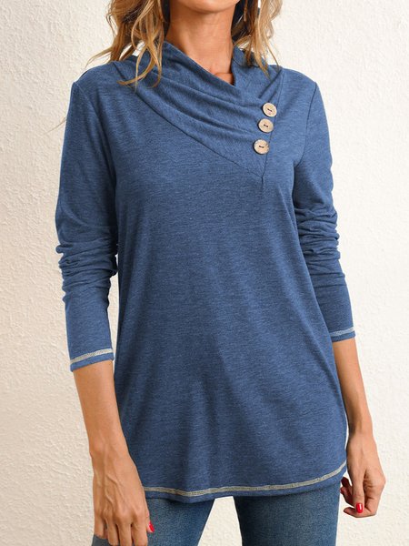 

Cowl neck Casual Buttoned Shirts & Tops, Blue, Tees & T-shirts
