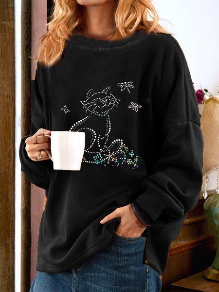 

Animal Simple Crew Neck Sweatshirt, Black, Hoodies & Sweatshirts