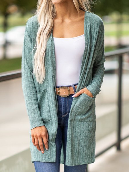 

Loosen Simple Plain Outerwear, Lightgreen, Cardigans