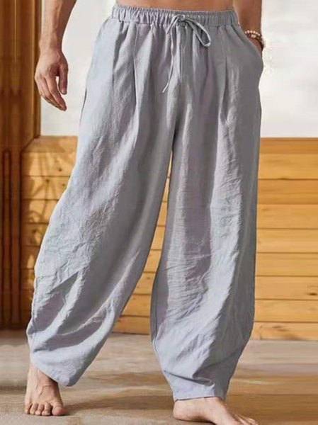 

Cotton And Linen Plain Casual Pants, Light gray, Pants