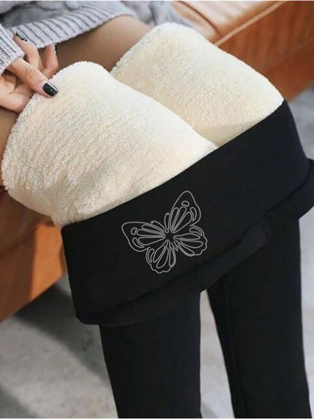 

Casual Cotton Blends Heavyweight Pants, Black, Leggings