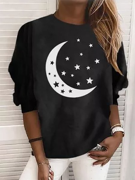 

Star Printed Long Sleeves Shirts & Tops, Black, Tops