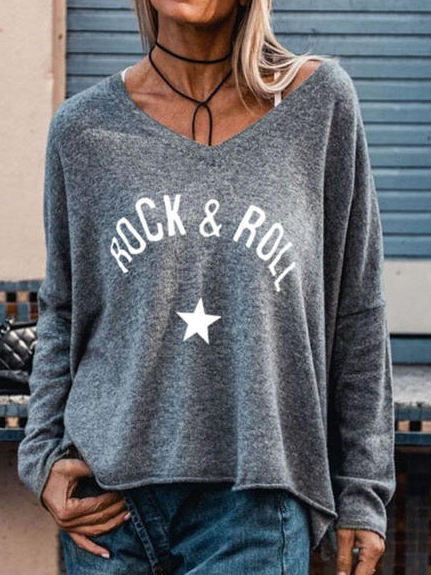 

Letter Loosen V Neck Sweater, Deep gray, Sweaters & Cardigans