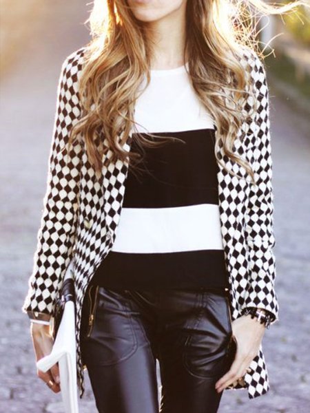 

Regular Fit Casual Flat Collar Outerwear, Black-white, Blazers