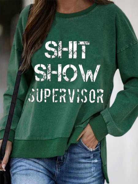 

Casual Long Sleeve Crew Neck Printed Sweatshirt, Green, Hoodies & Sweatshirts
