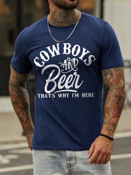 

Cowboys And Beer That's Why I'm Here Short Sleeve Cotton Blends T-shirt, Deep blue, T-shirts