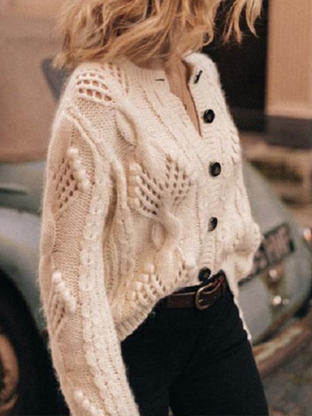 

Simple Elegant Regular Fit Crew Neck Outerwear, White, Cardigans