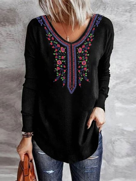 

etnico Scollo a V Allentare Top, Nero, T-Shirts