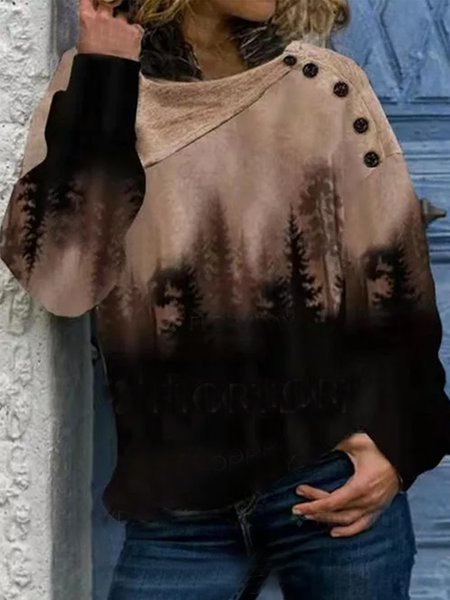 

Elegant Loosen Ombre Long Sleeve Tops, Brown, Long sleeve tops