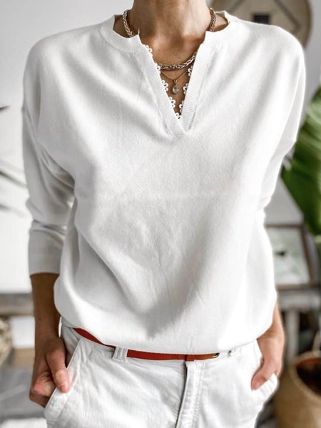 

Loosen Wool/Knitting Plain Sweater, White, Sweaters & Cardigans