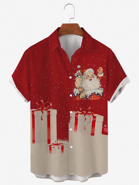 

Shirt Collar Vacation Santa Claus Shirts, As picture, Men's Floral shirt