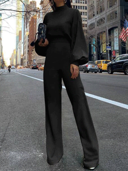 

Stand Collar Casual One-Pieces, Black, Jumpsuits