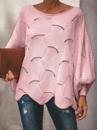

Loosen Round Neck Sweater, Pink, Knitwear & Sweaters