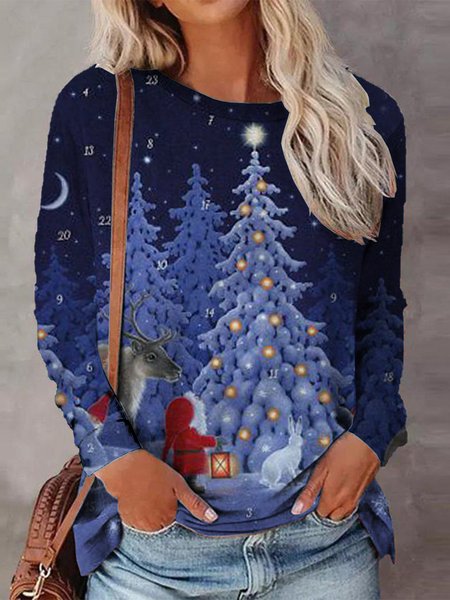 

Casual Christmas Snowman Crew Neck Shirts & Tops, As picture, T-Shirts