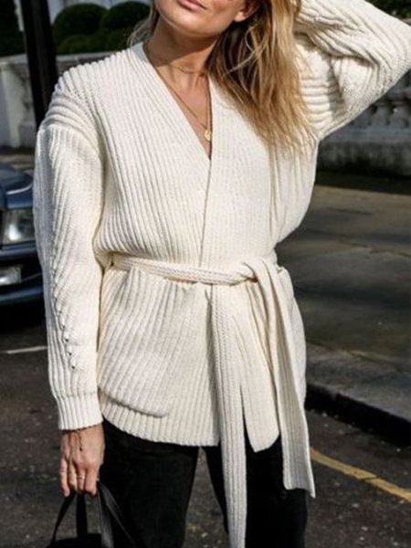 

Loosen Vintage Off Shoulder Plain Outerwear, White, Cardigans