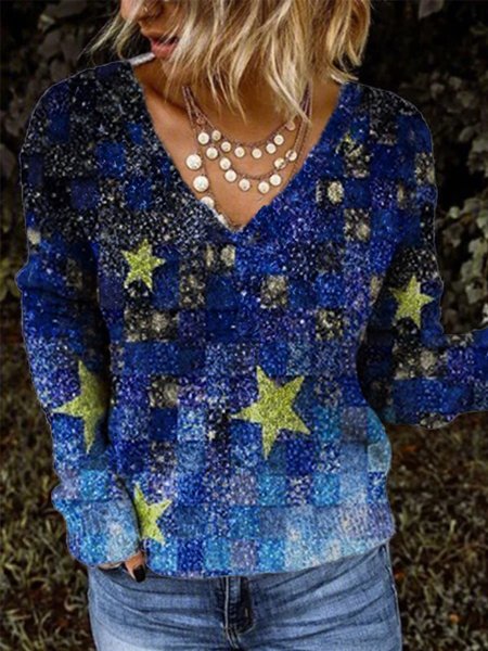 

Casual Star Shirts & Tops, Blue, Tops