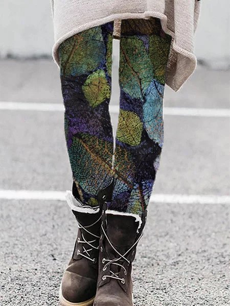 

Cotton Leaves Pants, Multicolor, Leggings