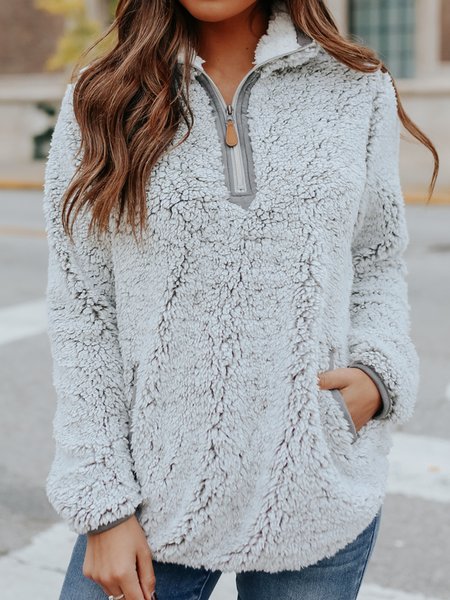 

Casual Lapel Plain Sweatshirt, Gray, Hoodies & Sweatshirts