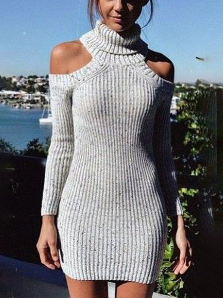 

Bodycon Plain Cute Halter Mini Dress, Gray, Mini Dresses