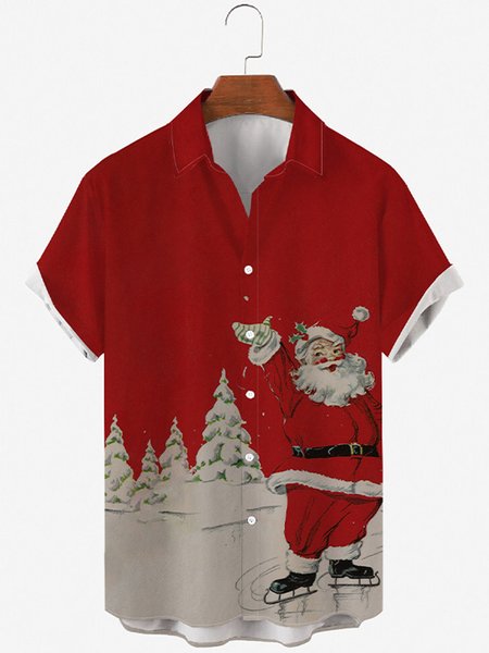 

Shirt Collar Santa Claus Short Sleeve Short sleeve shirt, As picture, Men's Floral shirt