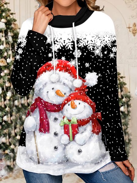 

Cotton Blends Christmas Snowman Loosen Sweatshirt, Black, Hoodies & Sweatshirts