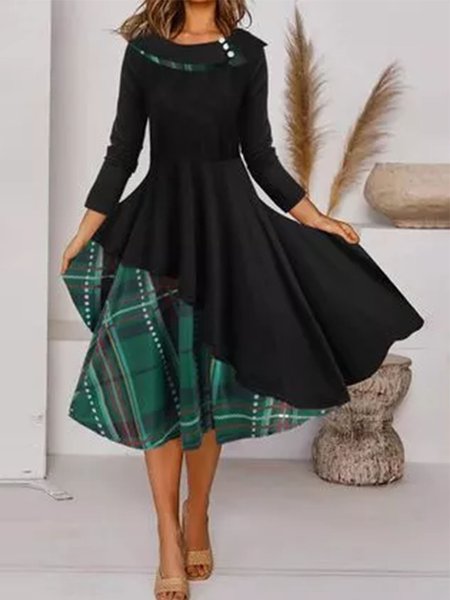 

Lapel Elegant Loosen Dresses, Black, Midi Dresses