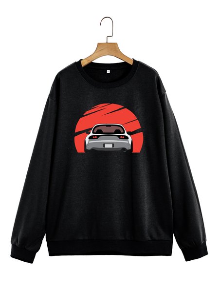 

Unocis Retro Car Print Round Neck Long-sleeved Sweatshirt, Black, Sweatshirts