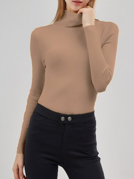 

Long sleeve Solid Casual Slim fit Top, Khaki, Tops