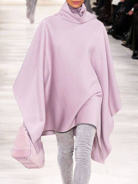 

Solid Elegant High Neck Outerwear, Light purple, Coats
