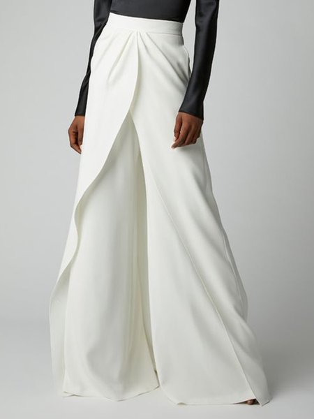 

High Waist Work Date Daily Regular Fit Pants, White, Wide Leg Pants