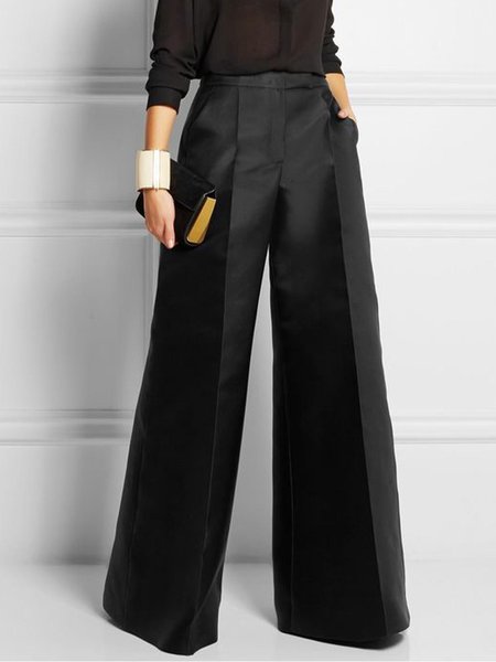 

Wide Leg Loosen Loosen Plain Pants, Black, Wide Leg Pants