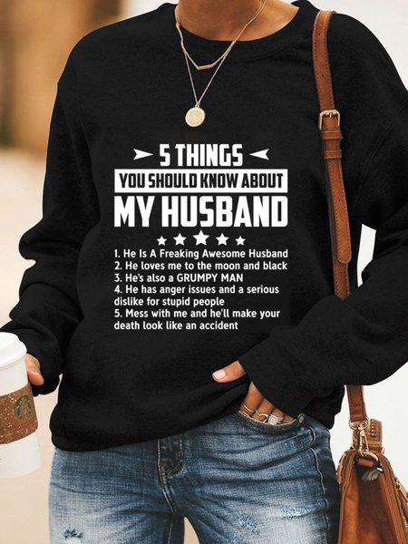 

Printed Round Neck Casual Loosen Sweatshirt, Black, Hoodies & Sweatshirts