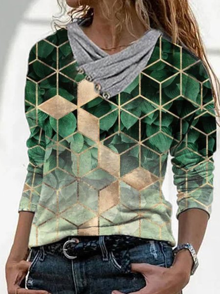 

Long Sleeve Cowl Neck Color Block Casual Shirts & Tops, Multicolor, Tops