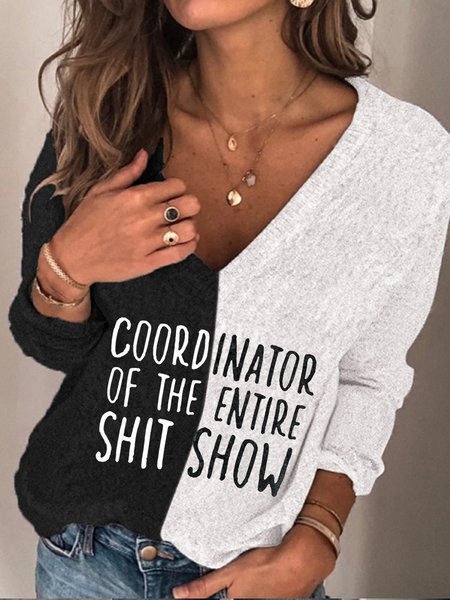 

Letter Casual Loosen Shirts & Tops, Black-white, Tops