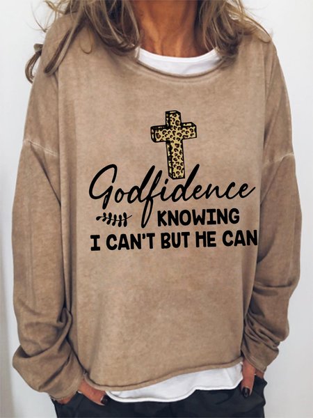 

Godfidence Knowing I Can't But He Can Casual Crew Neck Loosen Sweatshirt, Khaki, Hoodies&Sweatshirts